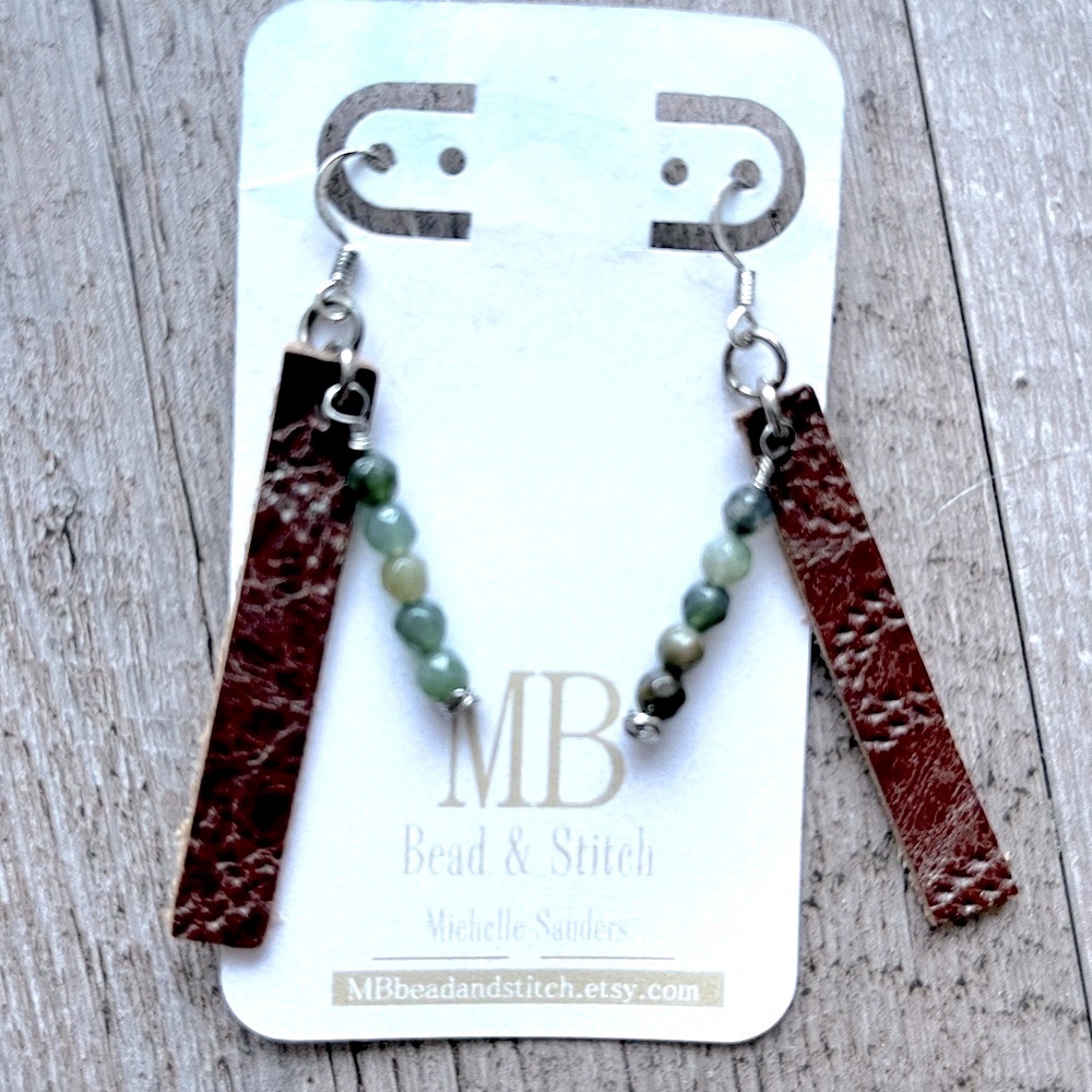 Handmade Dangle Earrings leather & Beads